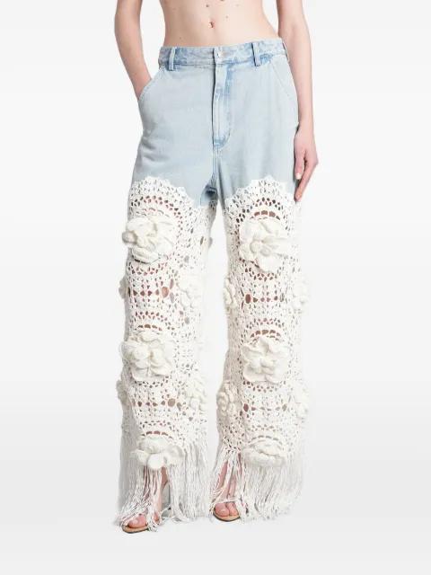 crochet-knit floral-appliqué trousers by GIUSEPPE DI MORABITO