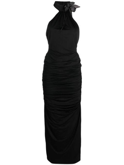 floral-appliqué halterneck gown by GIUSEPPE DI MORABITO