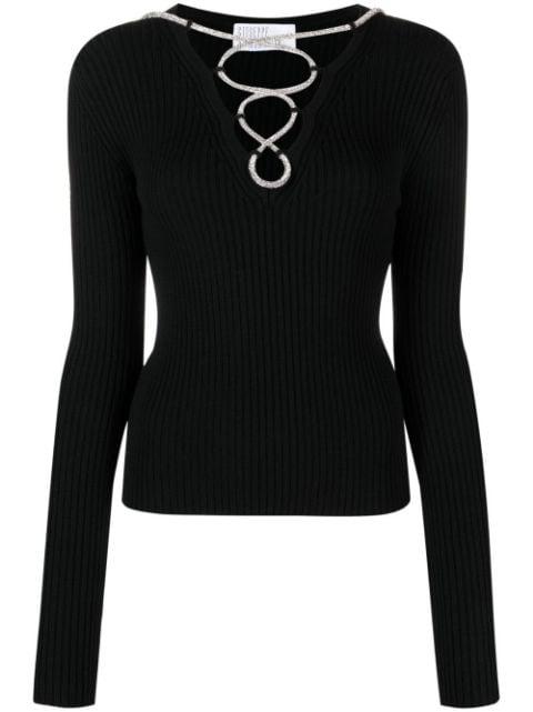lace-up ribbed-knit top by GIUSEPPE DI MORABITO