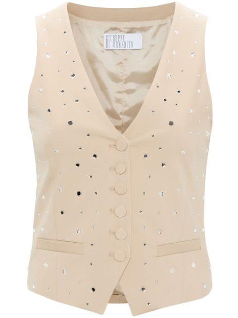 rhinestone-embellishment twill vest by GIUSEPPE DI MORABITO
