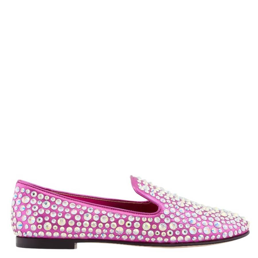 Giuseppe Zanotti Pink Rhinestone Embellised Loafers by GIUSEPPE ZANOTTI