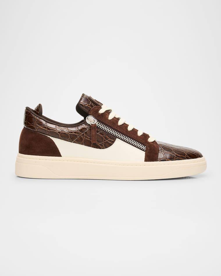 Men's Croc-Effect and Suede Zip-Up Sneakers by GIUSEPPE ZANOTTI