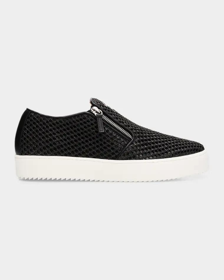 Men's Mesh & Leather Double-Zip Sneakers by GIUSEPPE ZANOTTI