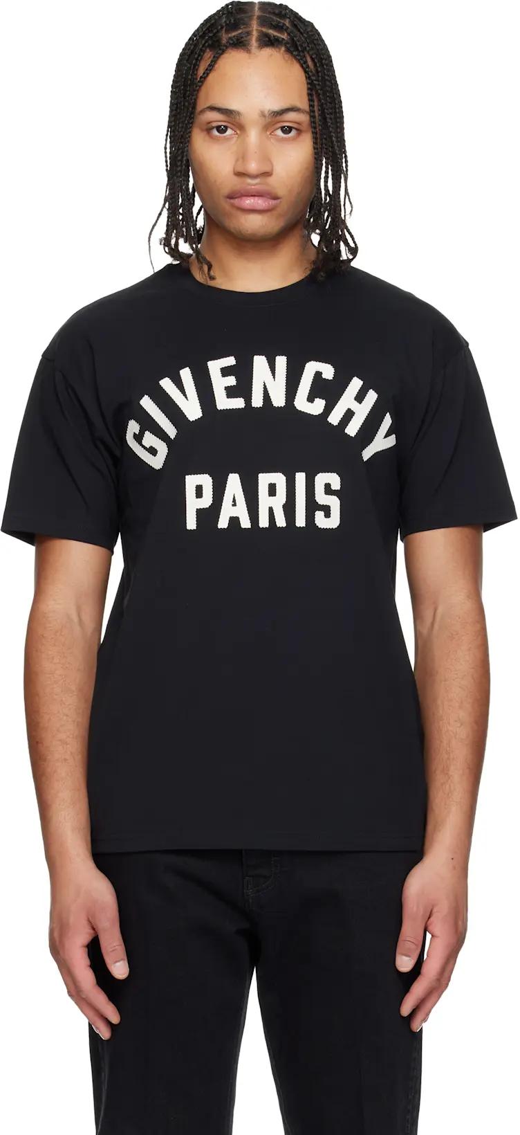 Black Cotton 'GIVENCHY Paris' Embroidery T-shirt by GIVENCHY