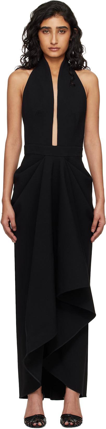Black Draped Wool Maxi Dress by GIVENCHY