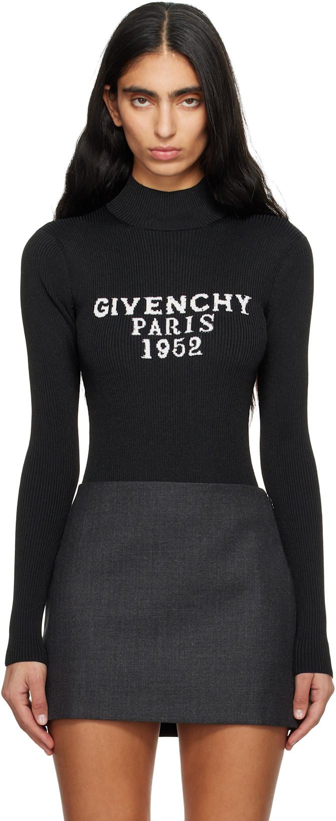 Black Fine Rib 'Givenchy' Signature Bodysuit by GIVENCHY