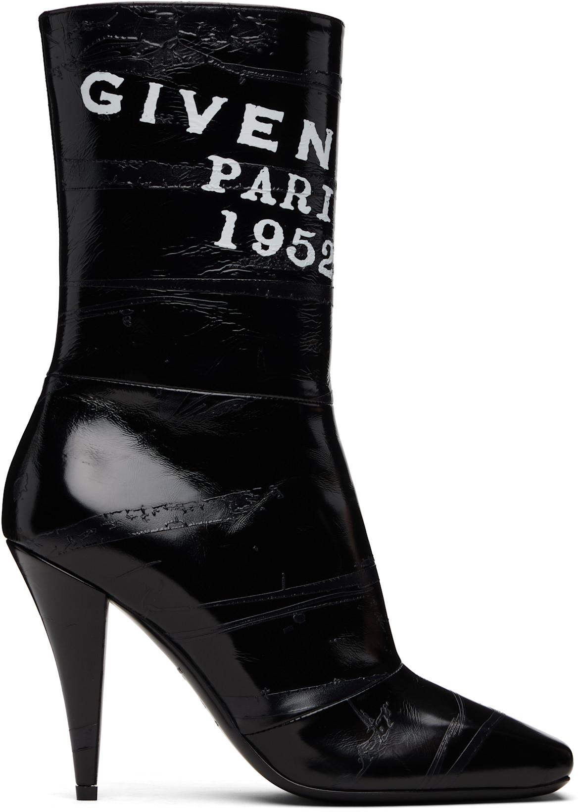 Black Sliced Square 'GIVENCHY' Tape Boots by GIVENCHY