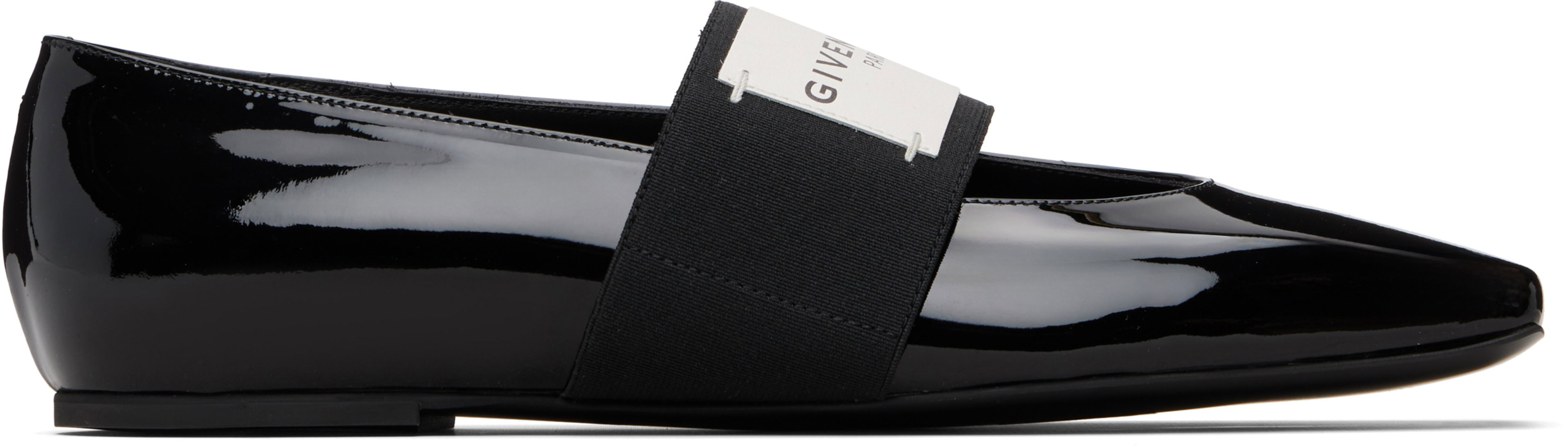 Black Sliced Square Patent Leather Ballerina Flats by GIVENCHY