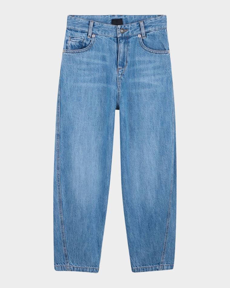 Boy's Barrel-Leg Cotton Denim Jeans, Size 4-6 by GIVENCHY