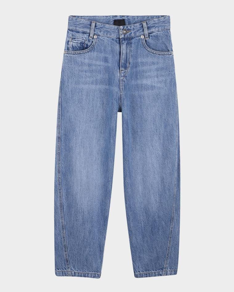 Boy's Barrel-Leg Cotton Denim Jeans, Size 8-14 by GIVENCHY