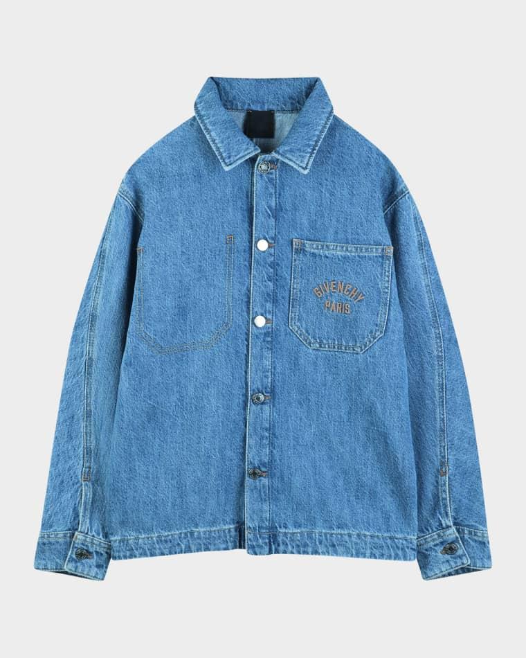 Boy's Logo-Embroidered Cotton Denim Overshirt, Size 4-6 by GIVENCHY