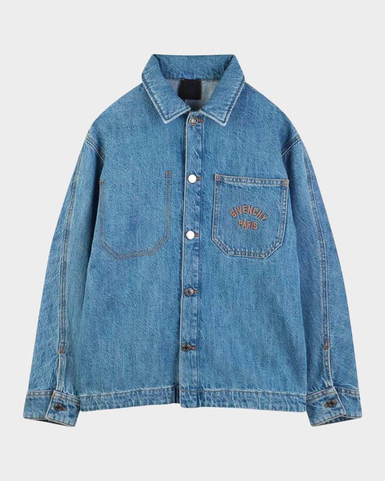 Boy's Logo-Embroidered Cotton Denim Overshirt, Size 8-14 by GIVENCHY
