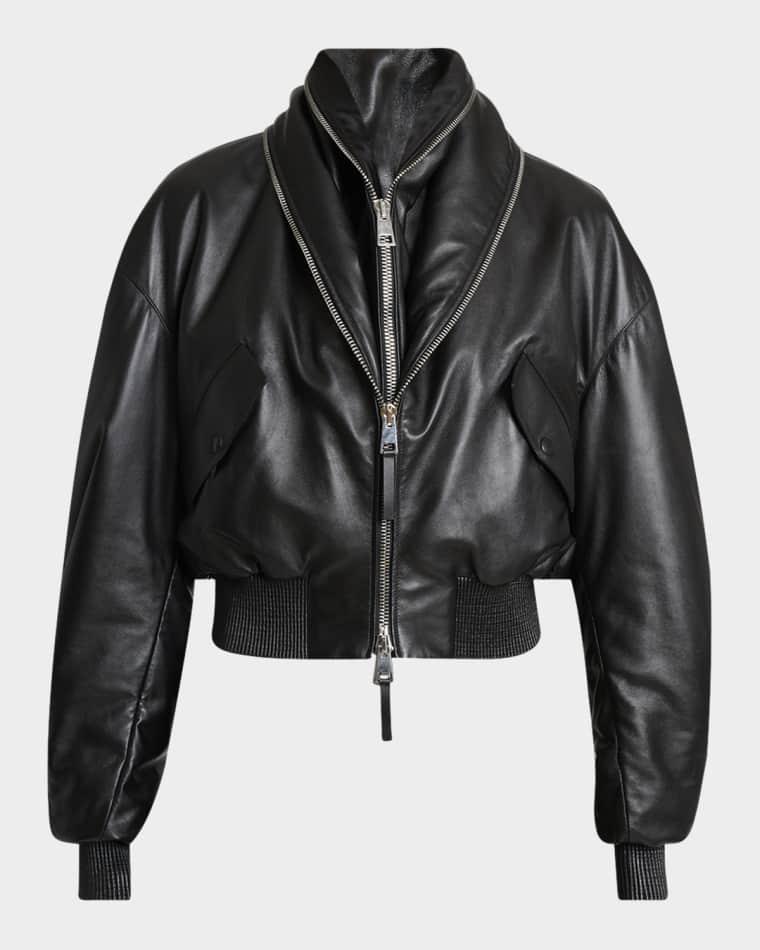 Double Shawl-Collar Leather Crop Bomber Jacket by GIVENCHY