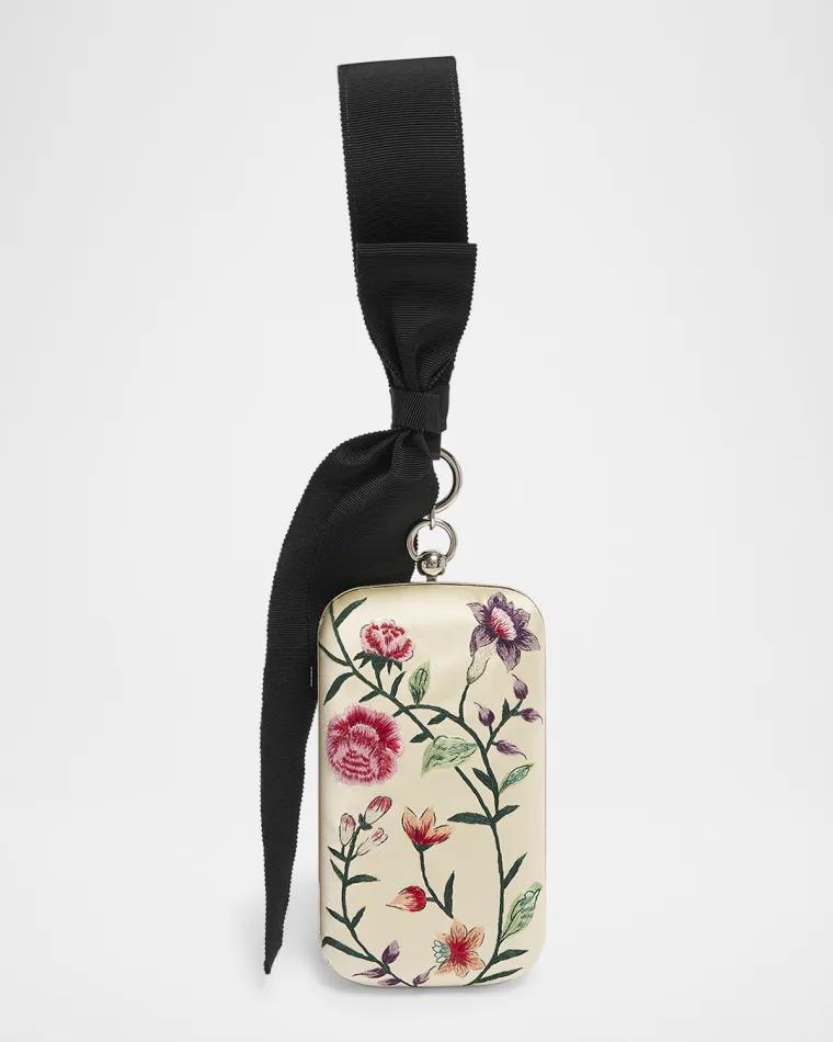 Floral-Embroidered Wristlet Clutch Bag in Satin by GIVENCHY