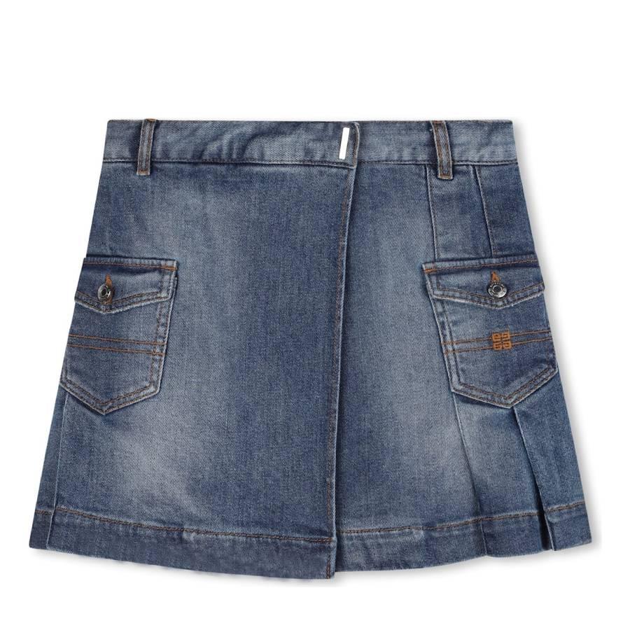 Givenchy Girls Pleated Cotton Denim Skirt by GIVENCHY