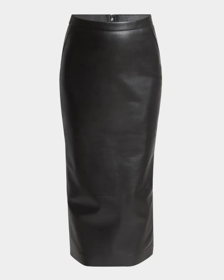Leather Godet-Back Midi Pencil Skirt by GIVENCHY