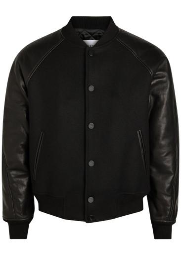 Logo-appliquéd leather and wool bomber jacket by GIVENCHY