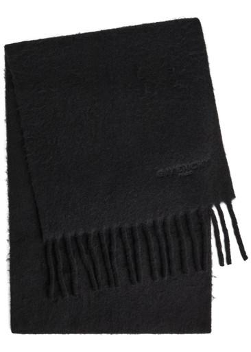 Logo-embroidered fringed alpaca-blend scarf by GIVENCHY