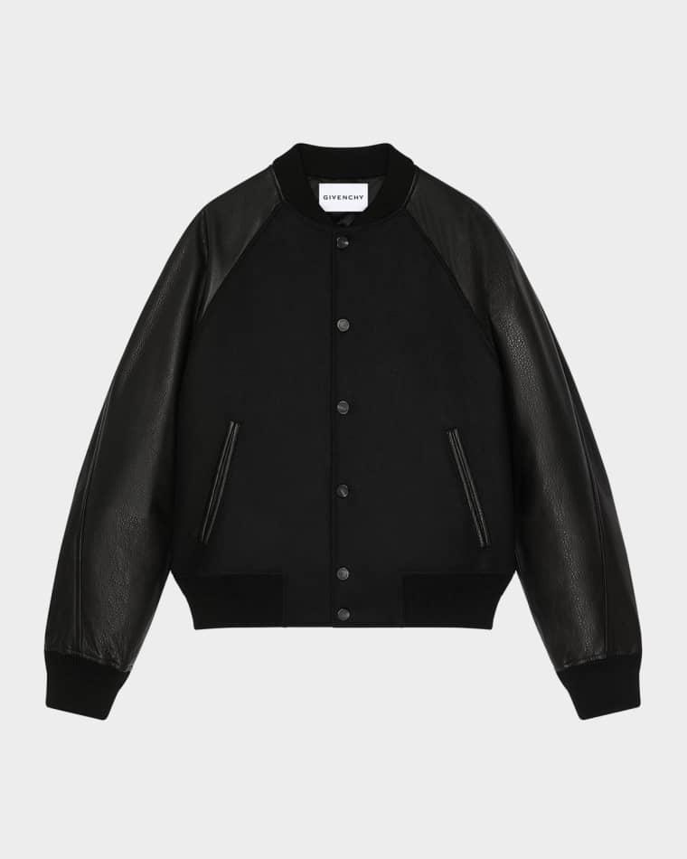 Men's Mixed Material Wool and Leather Bomber Jacket by GIVENCHY