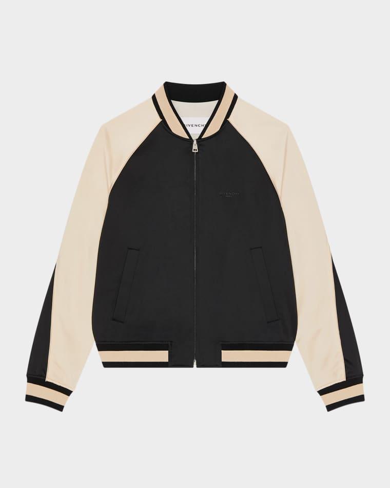 Men's Satin Rhinestone-Logo Bomber Jacket by GIVENCHY