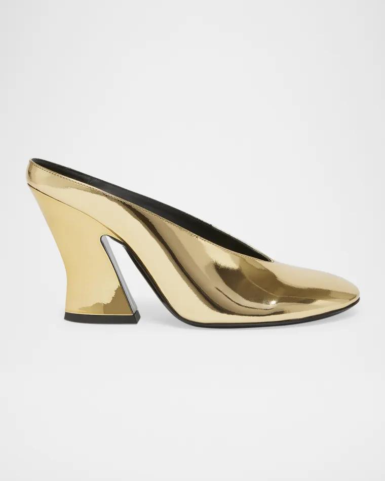 Metallic Leather Sculpted Block-Heel Mules by GIVENCHY