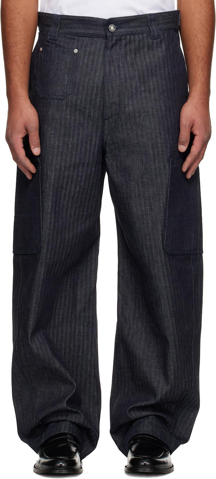 Navy Herringbone Denim Cargo Pants by GIVENCHY