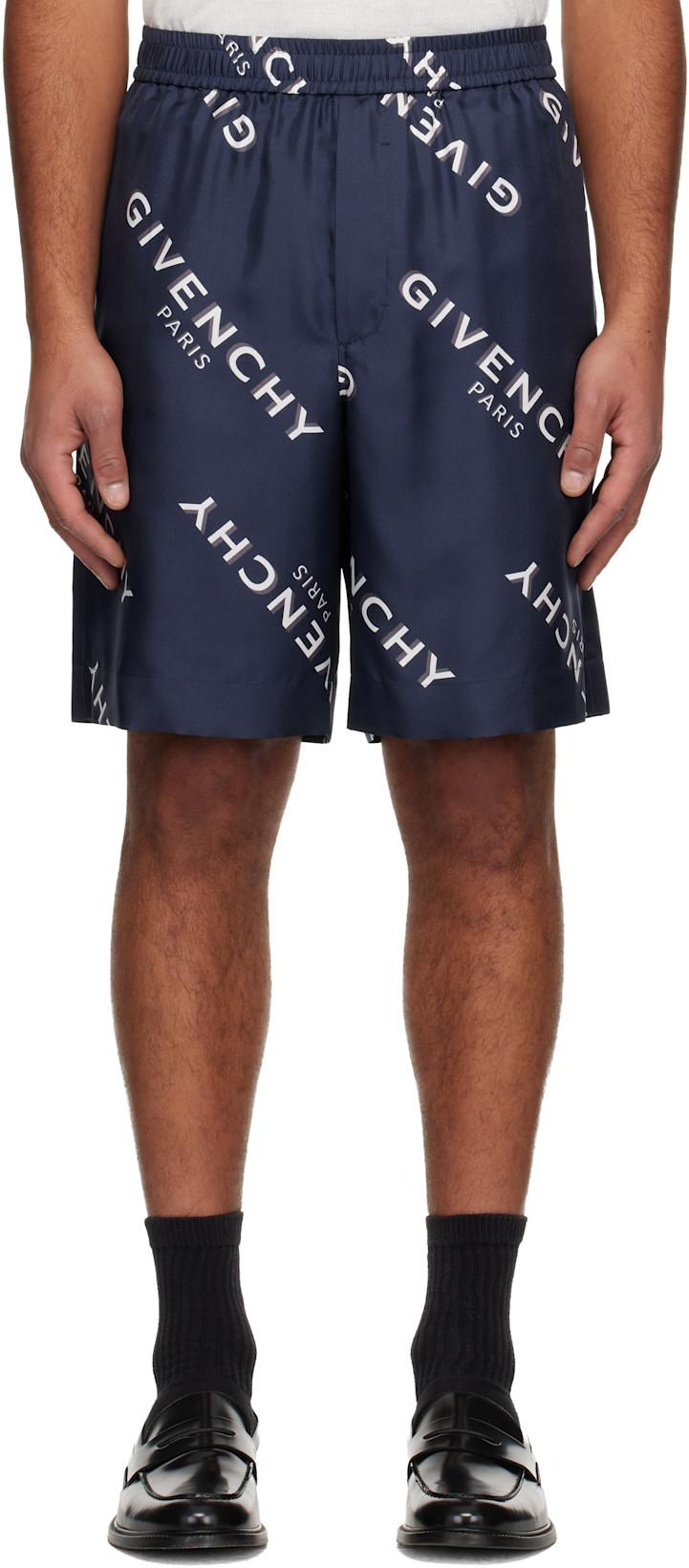 Navy Silk Twill Bermuda Shorts by GIVENCHY