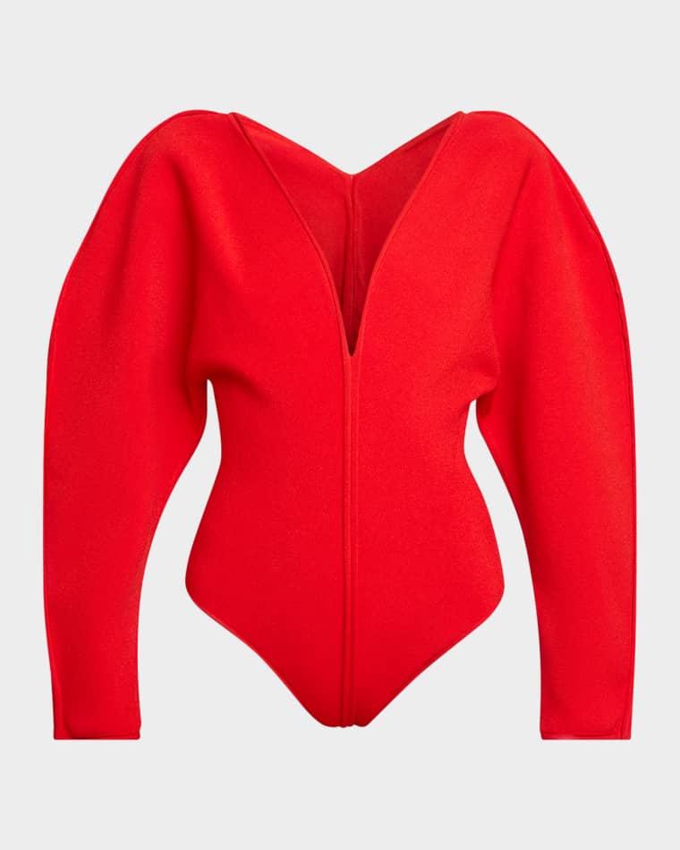 Puff-Sleeve Deep V-Neck Bodysuit by GIVENCHY