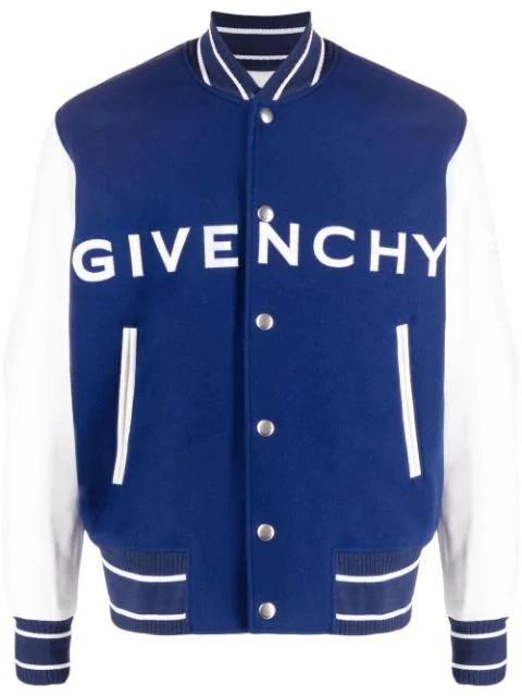 logo-detail leather-sleeve varsity jacket by GIVENCHY