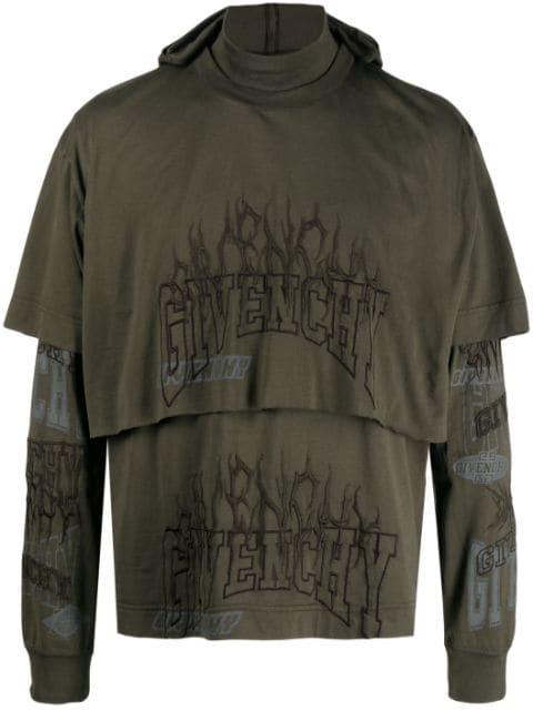logo-embroidered layered cotton hoodie by GIVENCHY