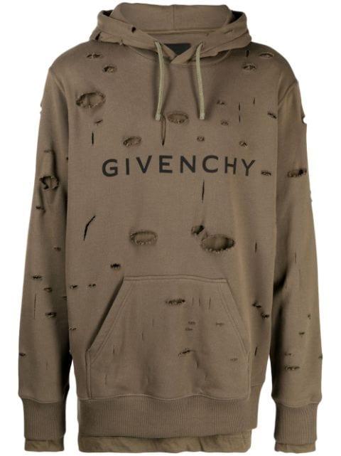 logo-print distressed-effect hoodie by GIVENCHY