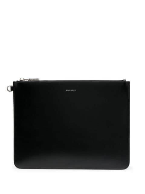 logo-print zip-up leather clutch bag by GIVENCHY