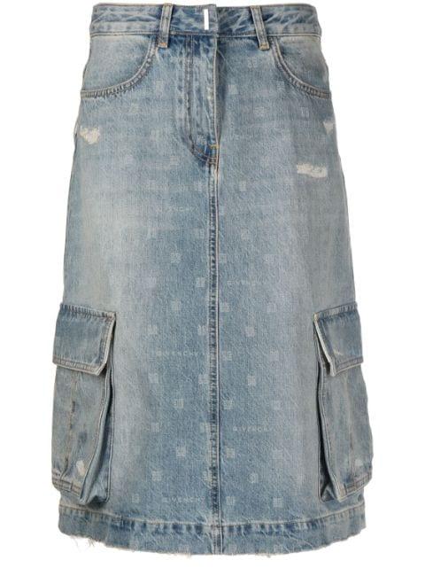 monogram-print denim cargo skirt by GIVENCHY