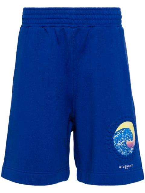 wave-print cotton track shorts by GIVENCHY