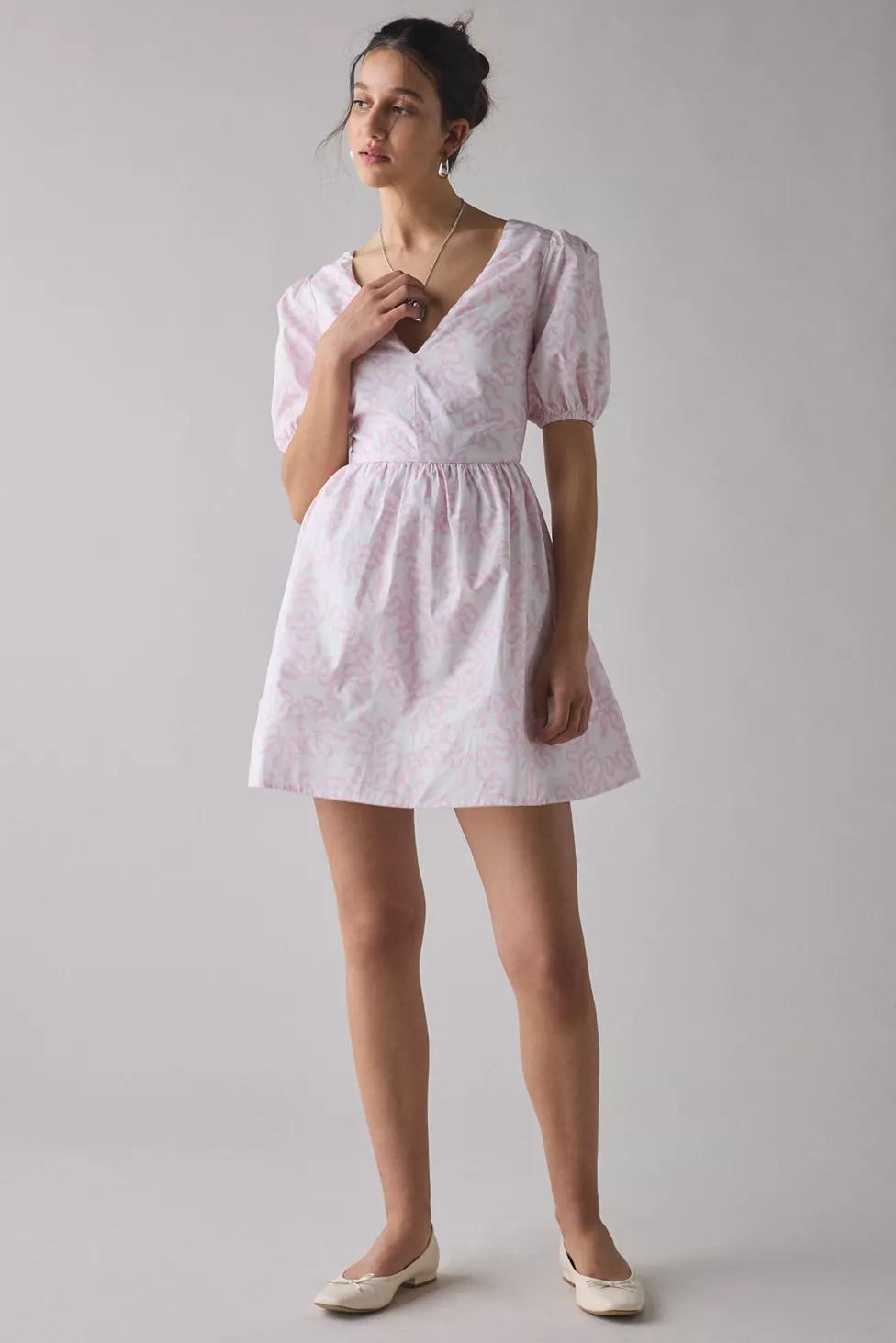 Glamorous Bow Printed Cotton Puff Sleeve Mini Dress by GLAMOROUS