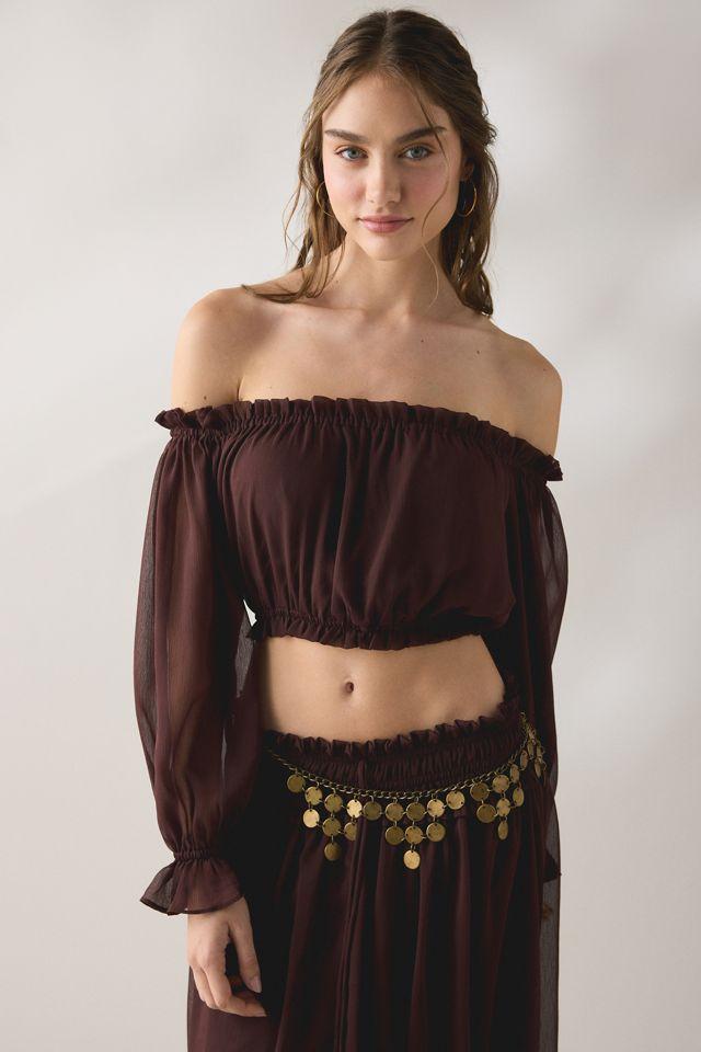 Glamorous Chiffon Long Sleeve Off-The-Shoulder Top by GLAMOROUS