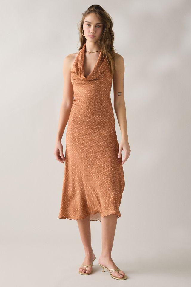 Glamorous Copper Cowl Halterneck Satin Midi Dress by GLAMOROUS
