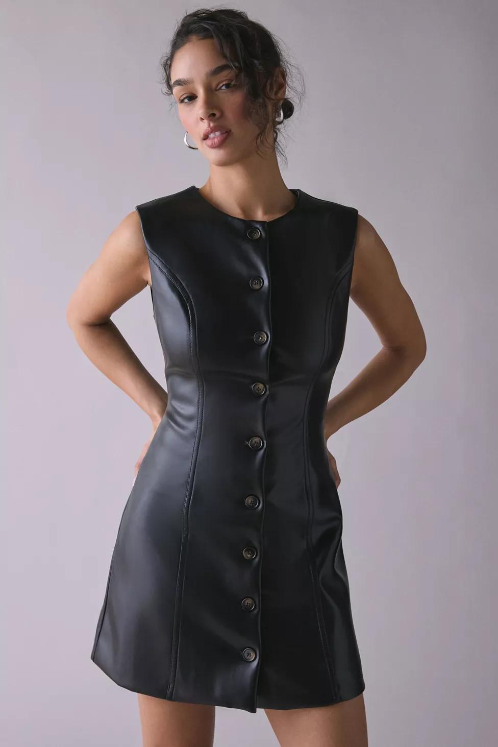 Glamorous Faux Leather Button-Front Mini Dress by GLAMOROUS