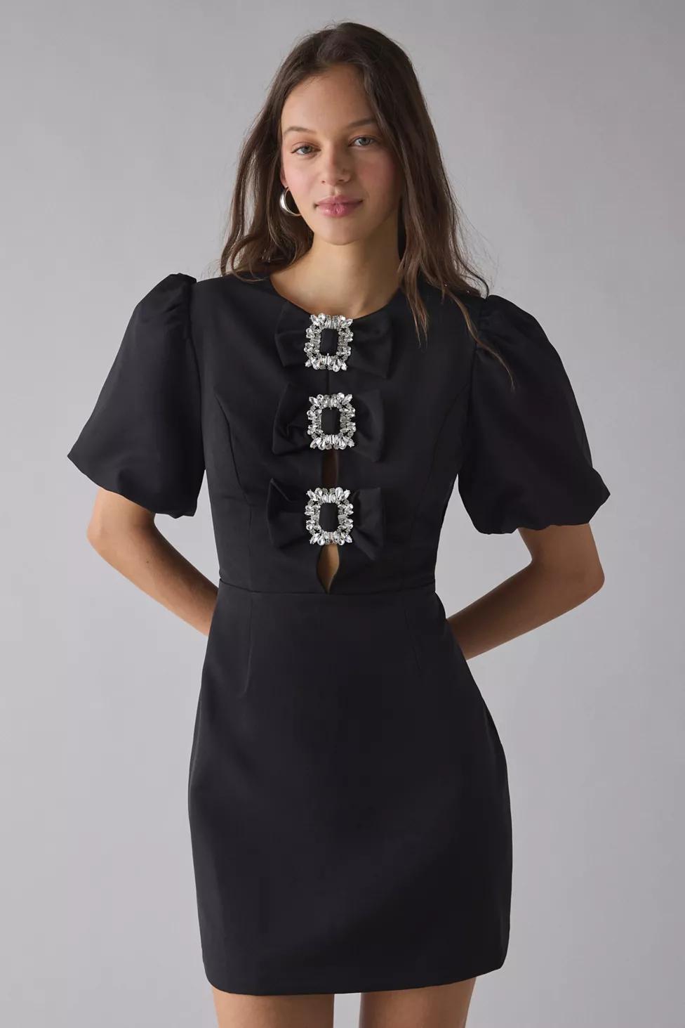 Glamorous Fit-And-Flare Embellished Buckle Bow Mini Dress by GLAMOROUS