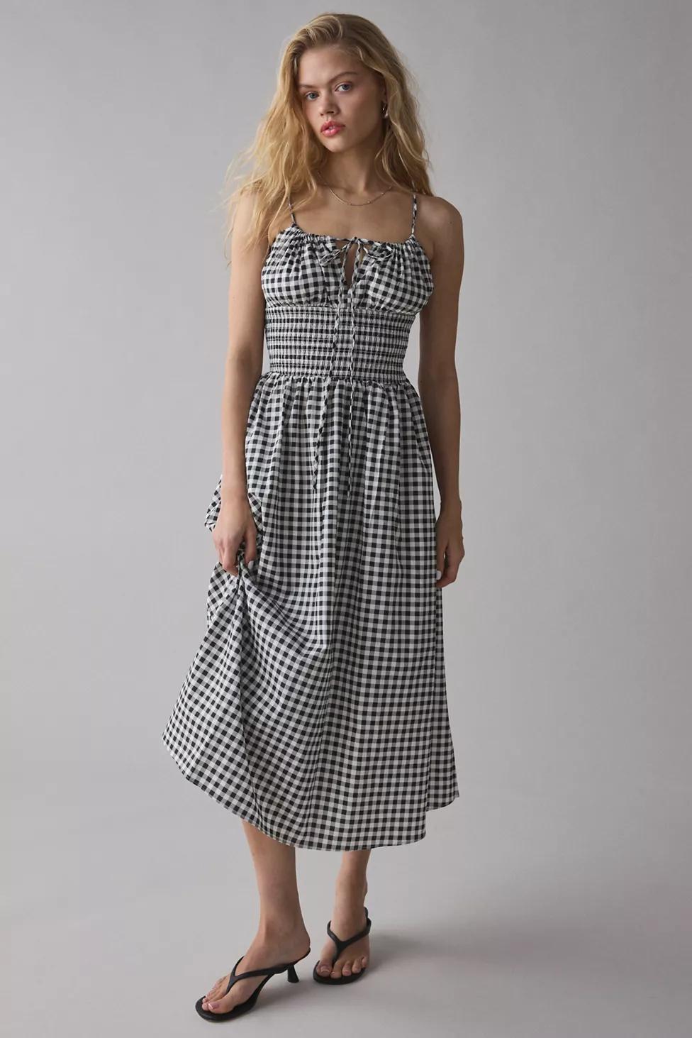 Glamorous Gingham Tie-Front Smocked Midi Dress by GLAMOROUS Glamorous Gingham Tie-Front Smocked Midi Dress by GLAMOROUS