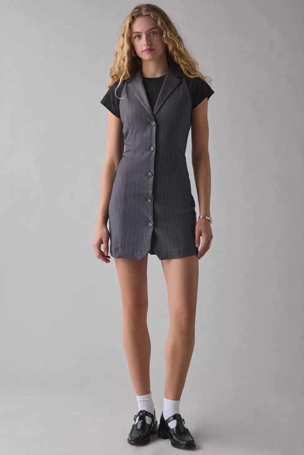 Glamorous Pinstripe Button Front Vest Mini Dress by GLAMOROUS