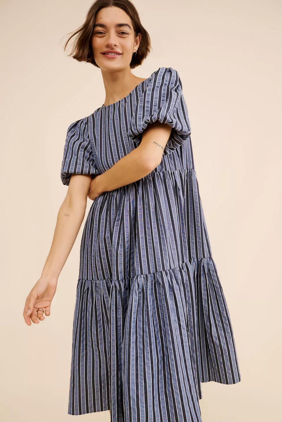 Glamorous Striped Puff Sleeve Midi Dress by GLAMOROUS