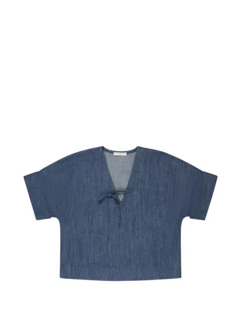 tie-detail denim T-shirt by GLANSHIRT