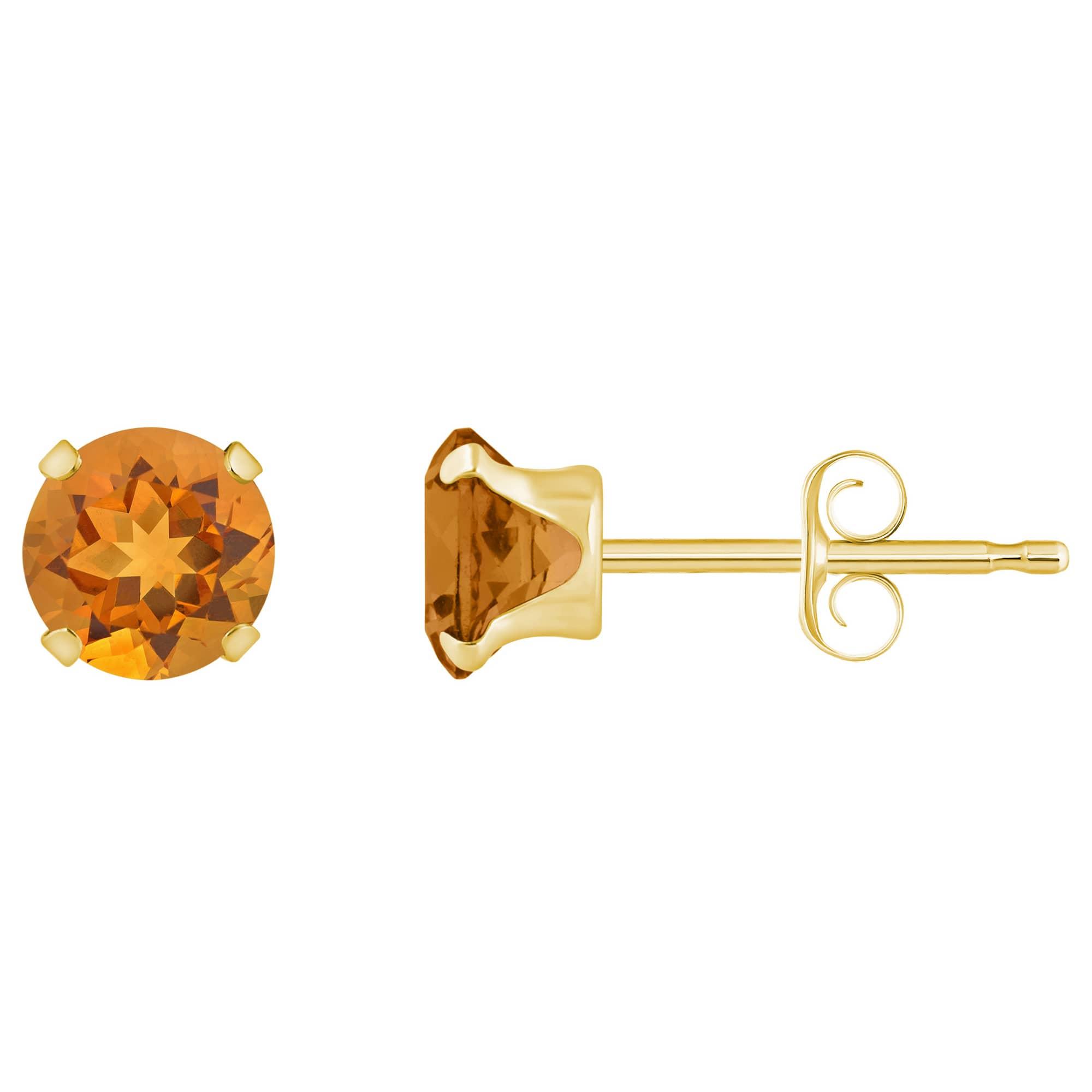 10K Gold 5mm Round Citrine Stud Earrings by GLISTENING JEWELS