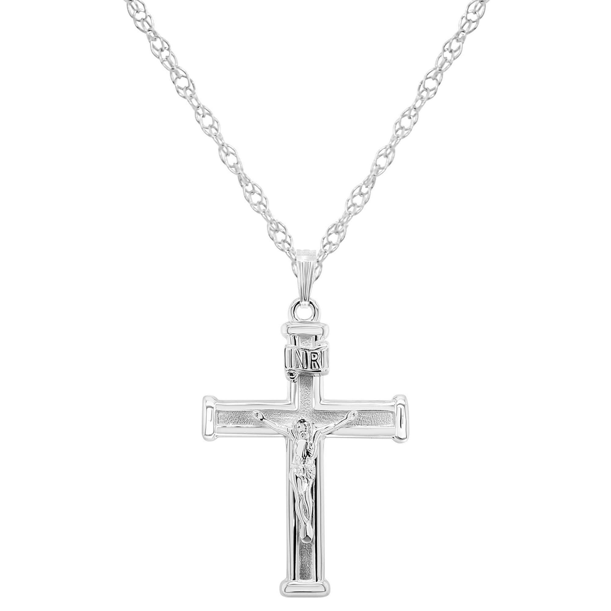Sterling Silver Crucifix Cross Pendant Necklace by GLISTENING JEWELS