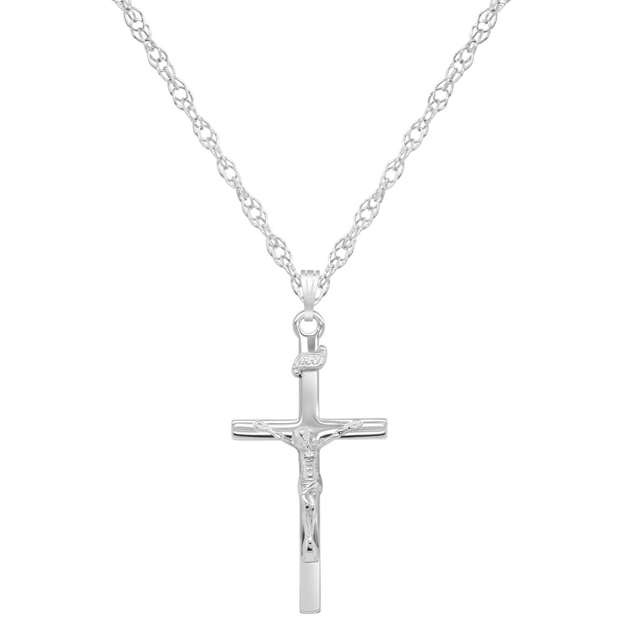 Sterling Silver Crucifix Cross Pendant Necklace by GLISTENING JEWELS