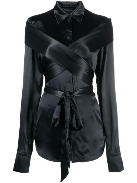 wraparound-strap satin shirt by GMBH