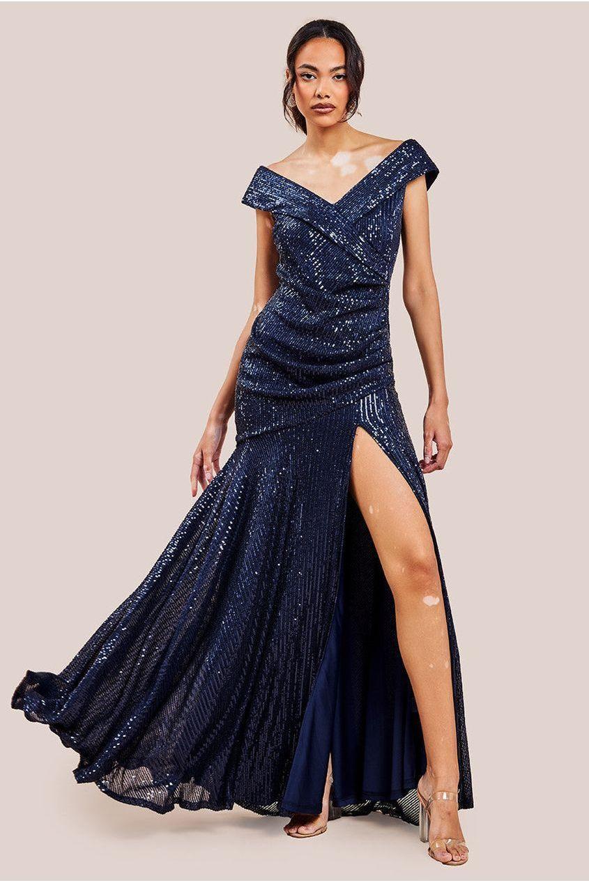 Bardot Sequin Pleated Maxi Dress by GODDIVA