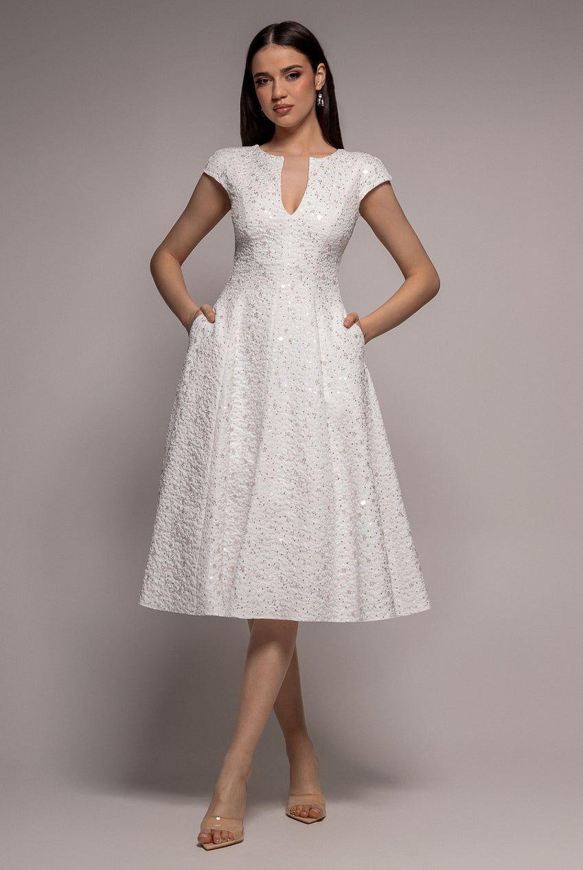 Bead Embellished Jacquard A Line Midi Dress by GODDIVA