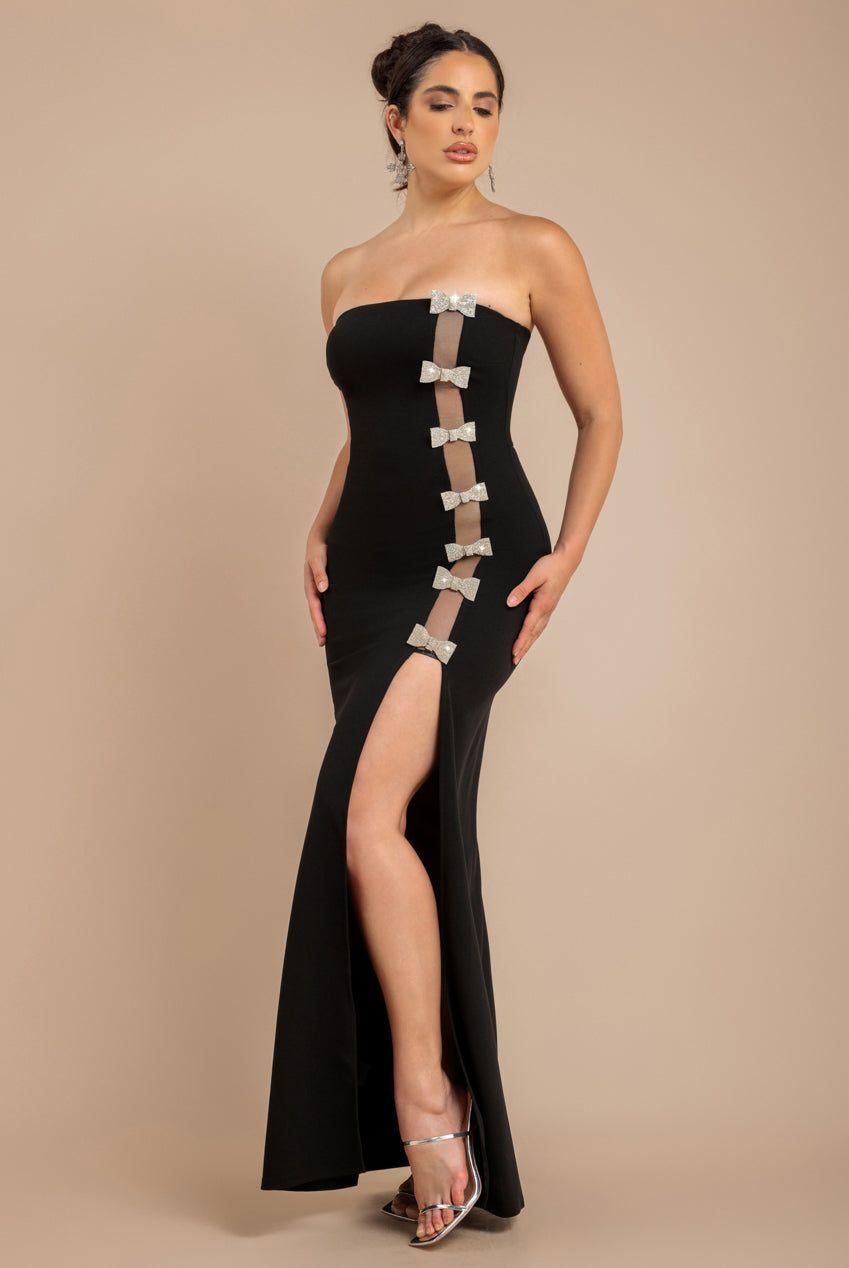 Bow Embellished Strapless Mermaid Maxi Dress by GODDIVA